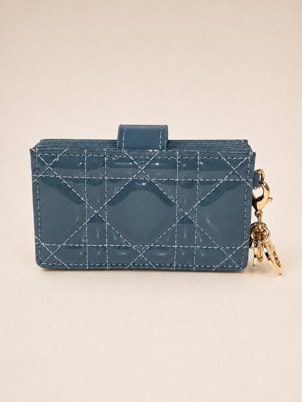 Christian Dior Blue Gray Patent Cannage Accordion Wallet w/ Dior Charms - Picture 3 of 7